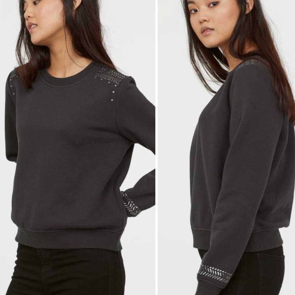 H&M DIVIDED dark gray studded pullover sweatshirt